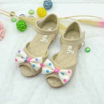 Детски сладки сандали за момичета с панделка на точки 