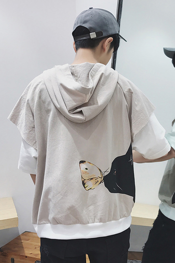 Широка мъжка блуза с апликация на гърба и качулка