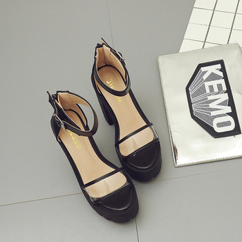 Модерни дамски обувки на висок ток с прозрачна каишка в черен цвят