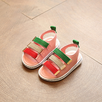 Ежедневни детски сандали за момичета с цветни лепенки, в черен, бял и розов цвят