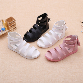 Сладки детски сандали за момичета в изчистен модел, в бял, розов и черен цвят