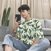 Αντρικά κομψό T-shirt με φυτικά μοτίβα και 3/4 μανίκια, δωρεάν μοντέλο