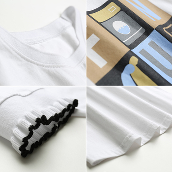 Дамска ежедневна тениска  с надпис в бял цвят и широки 3/4 ръкави
