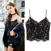 Σέξι κυρίες μικρό γιλέκο με δαντέλα - ροζ και μαύρο με μια βαθιά V-neck