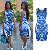 Κομψό κυρίες φόρεμα στο σώμα, μήκος γόνατο μπλε