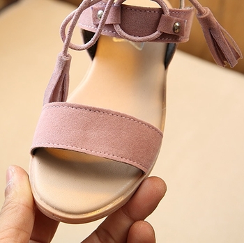 Интересни сандалки с дълги връзки около глезена за момичета - 3 цвята
