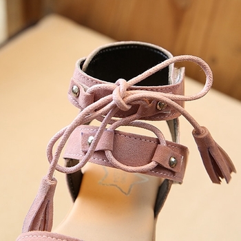 Интересни сандалки с дълги връзки около глезена за момичета - 3 цвята
