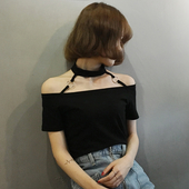 Καθημερινά κυρίες μπλούζα με κοντά μανίκια και ενδιαφέρον γύρω από ιμάντες με μεταλλικά διακοσμητικά