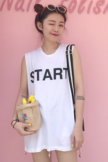 αμάνικο T-shirt Long γυναικών με την επιγραφή «START»