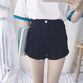 Дамски черни къси дънкови панталони с висока талия