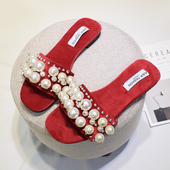 Γυναικείες παντόφλες σουέτ με μεγάλες χάντρες - 3 χρώματα