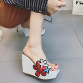 Γυναικείες παντόφλες με διαφανείς ιμάντες  από σιλικόνη και κορυφαία κεντήματα στη μία πλευρά - 5 χρώματα