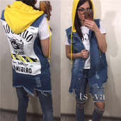 Κομψή κυρίες τζιν μπουφάν με κουκούλα