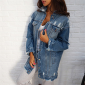 μακρύ τζιν μπουφάν σχισμένο κίνητρα Μοντέρνο και πολύ κομψό κυρίες