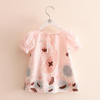 Свободна детска блуза за момичета в розов, бял и син цвят