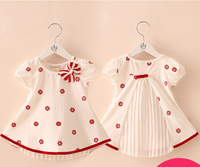 Детска широка блуза за момичета на цветя в син и червен цвят