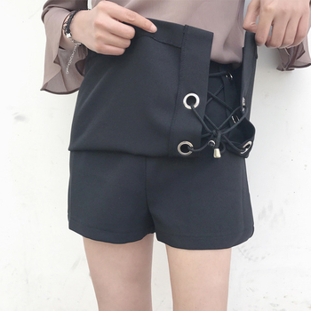 Бохемска дамска пола с връзки по дължината в бежов и черен цвят