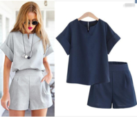 Κομψό γυναικεία σετ δύο τεμαχίων - φαρδιά παντελόνια και κοντή μπλούζα σε διάφορα χρώματα