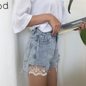 σορτς χαριτωμένο και της μόδας κυρίες με υψηλή μέση και διακόσμηση δαντέλα