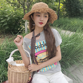 Καλοκαίρι Κυρίες Μπλούζα με απλικέ σε άσπρο μαύρο και γκρι