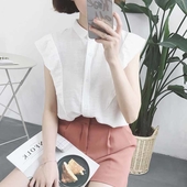 πουκάμισο φρέσκα γυναικεία, κατάλληλο για το καλοκαίρι με κοντά μανίκια, λευκό και μπεζ