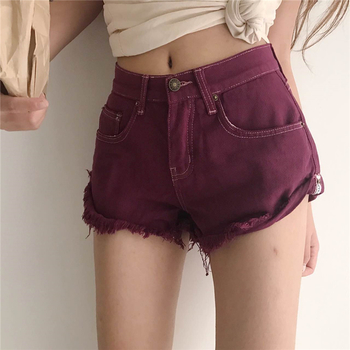Стилни дамски къси панталони в цвят бордо с висока талия