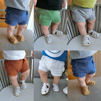 Сладки детски къси панталони за момчета с джобове в син, зелен, сив и бял цвят