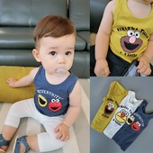 Детски потник за момчета с анимационно изображение в бял, син и жълт цвят