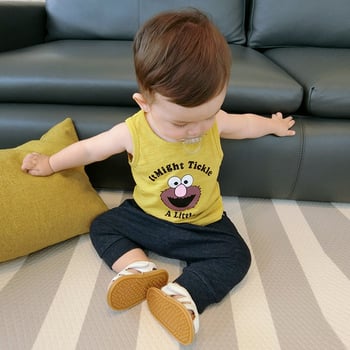 Детски потник за момчета с анимационно изображение в бял, син и жълт цвят
