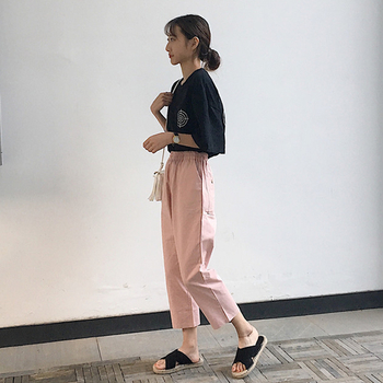 Παντελόνια γυναικεία, κατάλληλο για καθημερινή χρήση - ελαστική, ροζ και μπεζ χρώμα