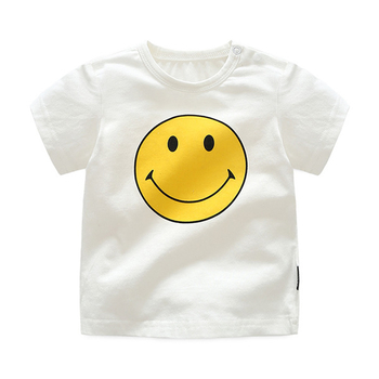 Παιδική λευκή μπλούζα με κοντό μανίκι και κολάρο σε σχήμα O με εικόνα