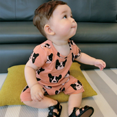 Γλυκό παιδικό σετ από δύο κομμάτια - μπλούζα και σορτς με εικόνες κουτάβι