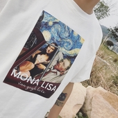 Ανδρών casual t-shirt με μια εικόνα σε λευκό, μαύρο και μπεζ