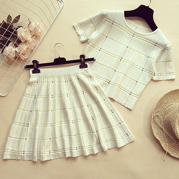 Дамски летен сет - широка пола и тениска, в бял и син цвят
