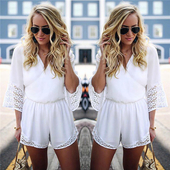 Οι γυναίκες απλό άσπρο jumpsuit με εξαίσια κεντήματα