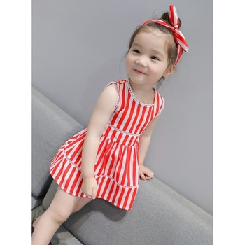 Τα παιδιά χαριτωμένο ρίγες φόρεμα σε κόκκινο χρώμα