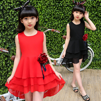 Детски красиви рокли в три цвята черна, червена и бяла с розичка