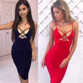 Κομψό κυρίες φόρεμα με τμήματα κομμένα σώμα λαιμόκοψη σε κόκκινο και μαύρο