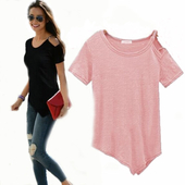 Casual κυρίες μπλουζάκι με ασύμμετρο μήκος και γυμνός ώμο