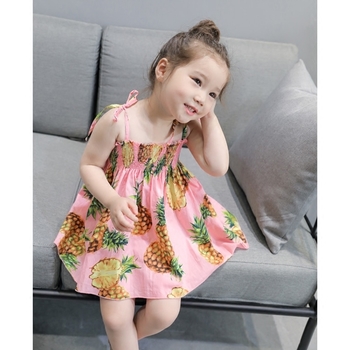 Καλοκαίρι φόρεμα για κορίτσια σε ροζ διακοσμημένη με λουλούδια