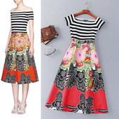 Ενδιαφέρουσες καθημερινή κυρίες φόρεμα με γυμνά ώμους και floral μοτίβα