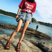 Καλοκαίρι κυρίες σύντομο παντελόνι σκισμένο, με υψηλής μεσάτο μπλε