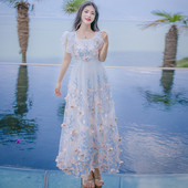 Μακριά κυρίες κομψό φόρεμα με ενδιαφέρον floral μοτίβο - 2 χρώματα