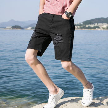 Мъжки къс панталон в бял и черен цвят- накъсани