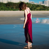 Φρέσκα καλοκαίρι γυναίκες φόρεμα κόκκινο σιφόν