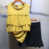 μπλούζα Καλοκαίρι κυρίας - ελαφρώς ημιδιαφανές, κίτρινο, κόκκινο, άσπρο και μαύρο