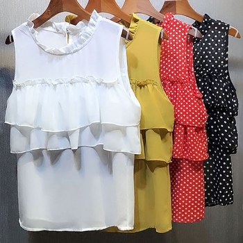 Лятна дамска блуза - леко прозираща, в жълт, червен, бял и черен цвят