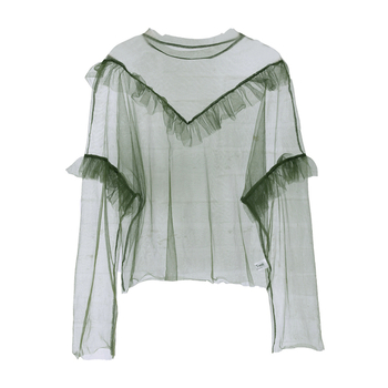 Лятна дамска блуза - прозрачна, в бял и зелен цвят
