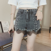 Σύντομα γυναικεία παντελόνια  με χάντρες και δαντέλες με ψηλή μέση