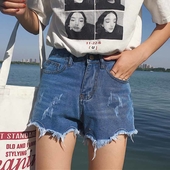 Σορτς για τις γυναίκες με υψηλή μέση και μπλε